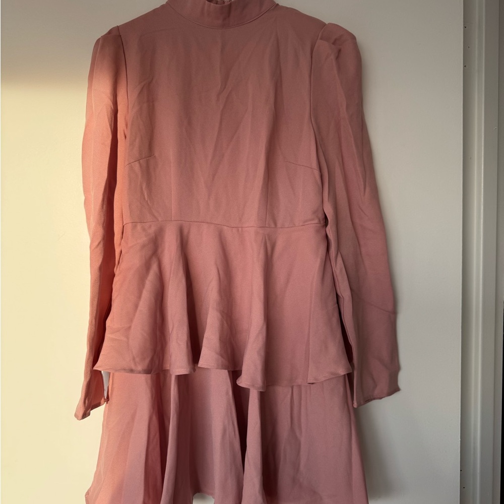 Pretty Little Thing High neck ruffle hem pink dress